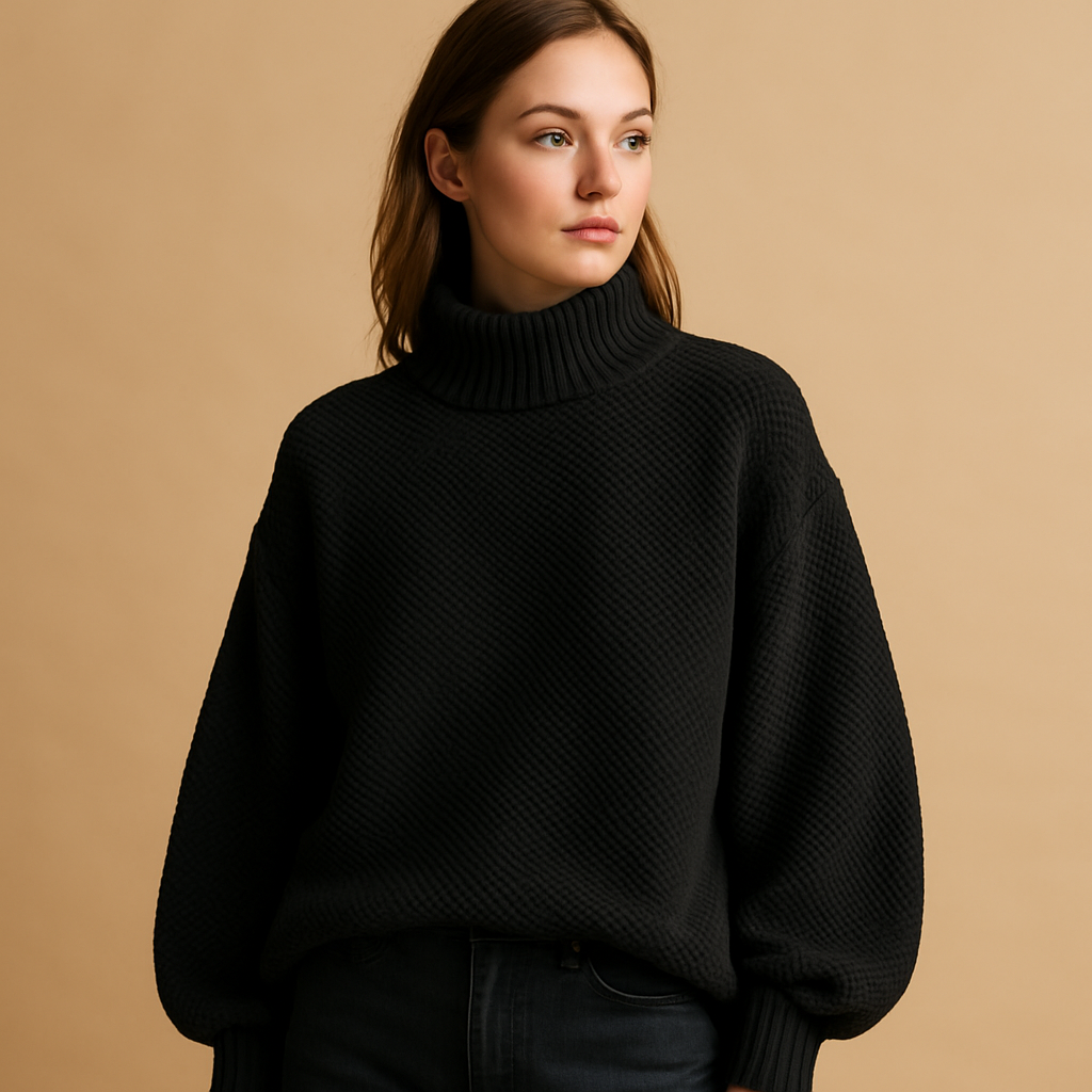 Women’s elegant knitted turtleneck sweater with timeless design, ideal for cold days and versatile seasonal styling