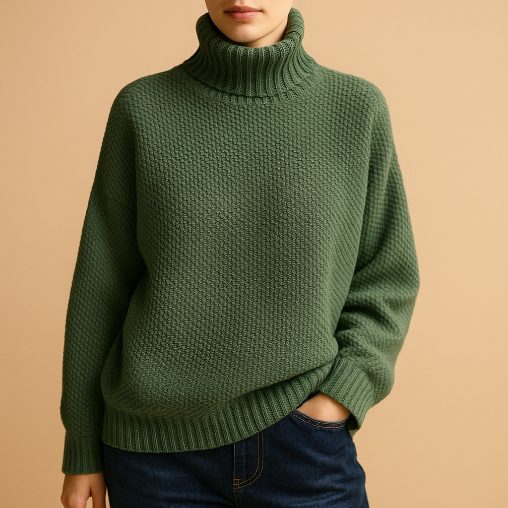 Women’s elegant knitted turtleneck sweater with timeless design, ideal for cold days and versatile seasonal styling