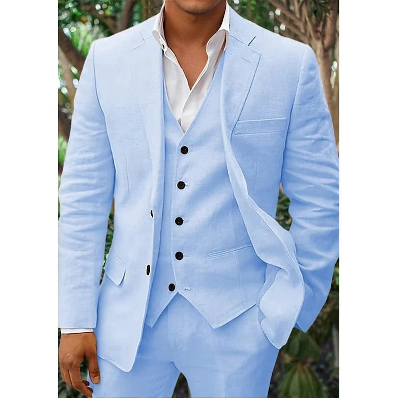 Stylish Mens Linen 3 Piece Suit Set in Various Colors - Luxivelle