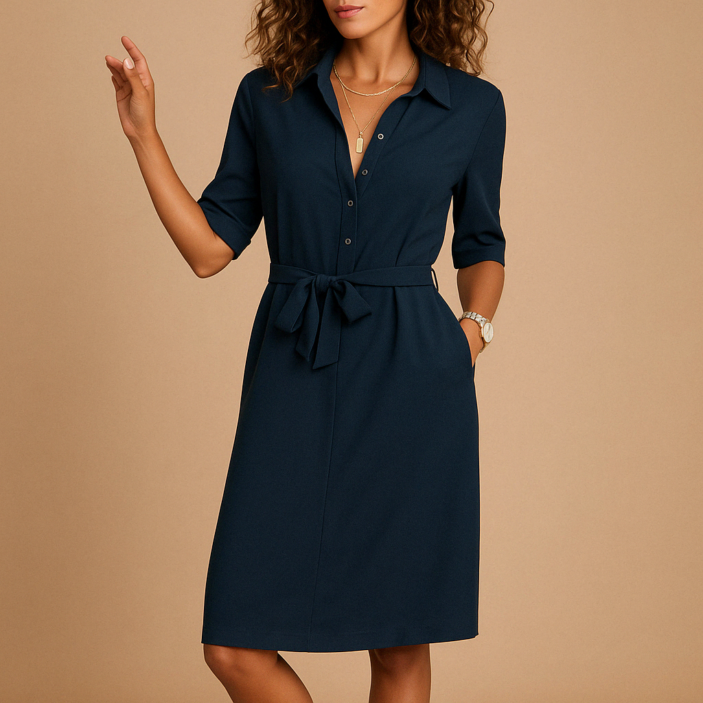 Elegant midi dress for women with modern cut and flattering fit, perfect for office wear, casual styling, or refined evening occasions.