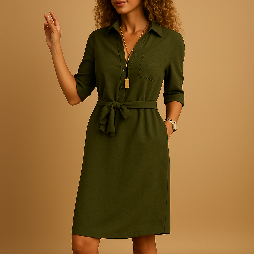 Elegant midi dress for women with modern cut and flattering fit, perfect for office wear, casual styling, or refined evening occasions.
