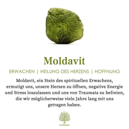 Elegant Moldavite necklace with unique design, featuring a green gemstone. Perfect for adding sophistication to any outfit.