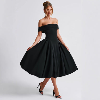 Ladies' Chic Cold Shoulder Knee Length Dress - Luxivelle