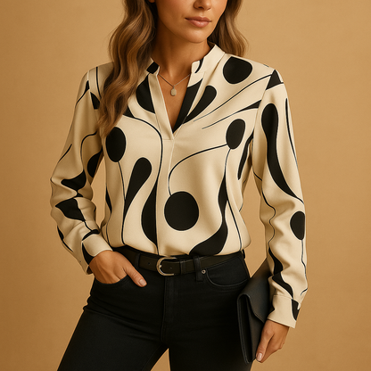 Stylish Women's Printed Blouse with Long Sleeves - Luxivelle
