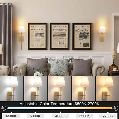 Elegant Rechargeable Wireless Wall Lamp 2 Pack with Remote, Metal and Cloth Finish, Suitable for Indoor and Outdoor Use