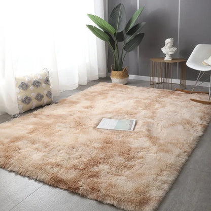"Elegant round ultra-soft fluffy rug, non-slip, plush texture, perfect for home decor, enhances cozy room atmosphere."