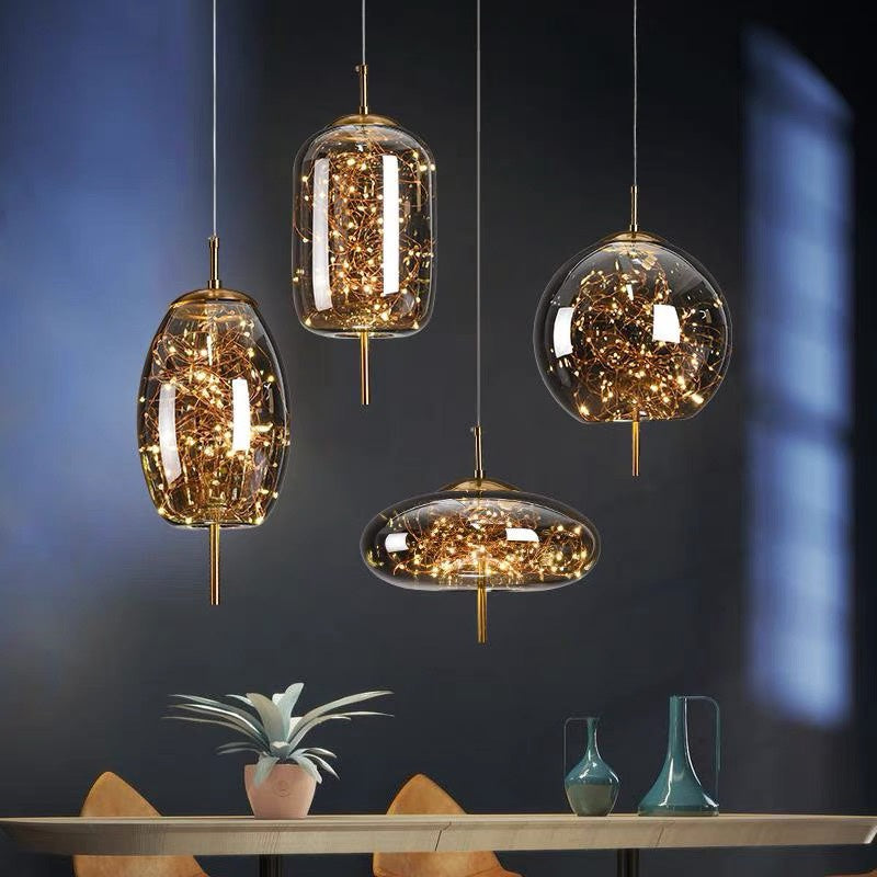 Elegant Scandinavian LED pendant light with sleek glass design; perfect for modern spaces, enhancing ambiance with soft glow.