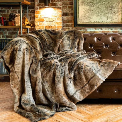 "Elegant soft mink faux fur throw blanket, luxurious, plush, gray tones, perfect for cozy home decor, 79x75 inches."
