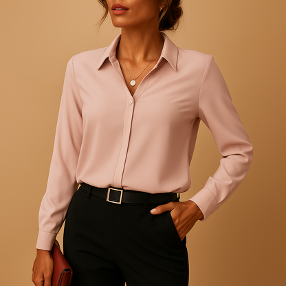 Elegant solid color blouse for women with tailored fit, classic collar, and button closure, perfect for work, casual days, and evenings out.