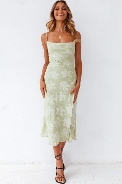 Elegant Floral V Neck Mini Slip Dress with High Cut - Luxivelle