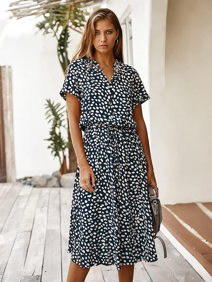 Ladies' Chic Short Sleeve Knee Length Dress - Luxivelle