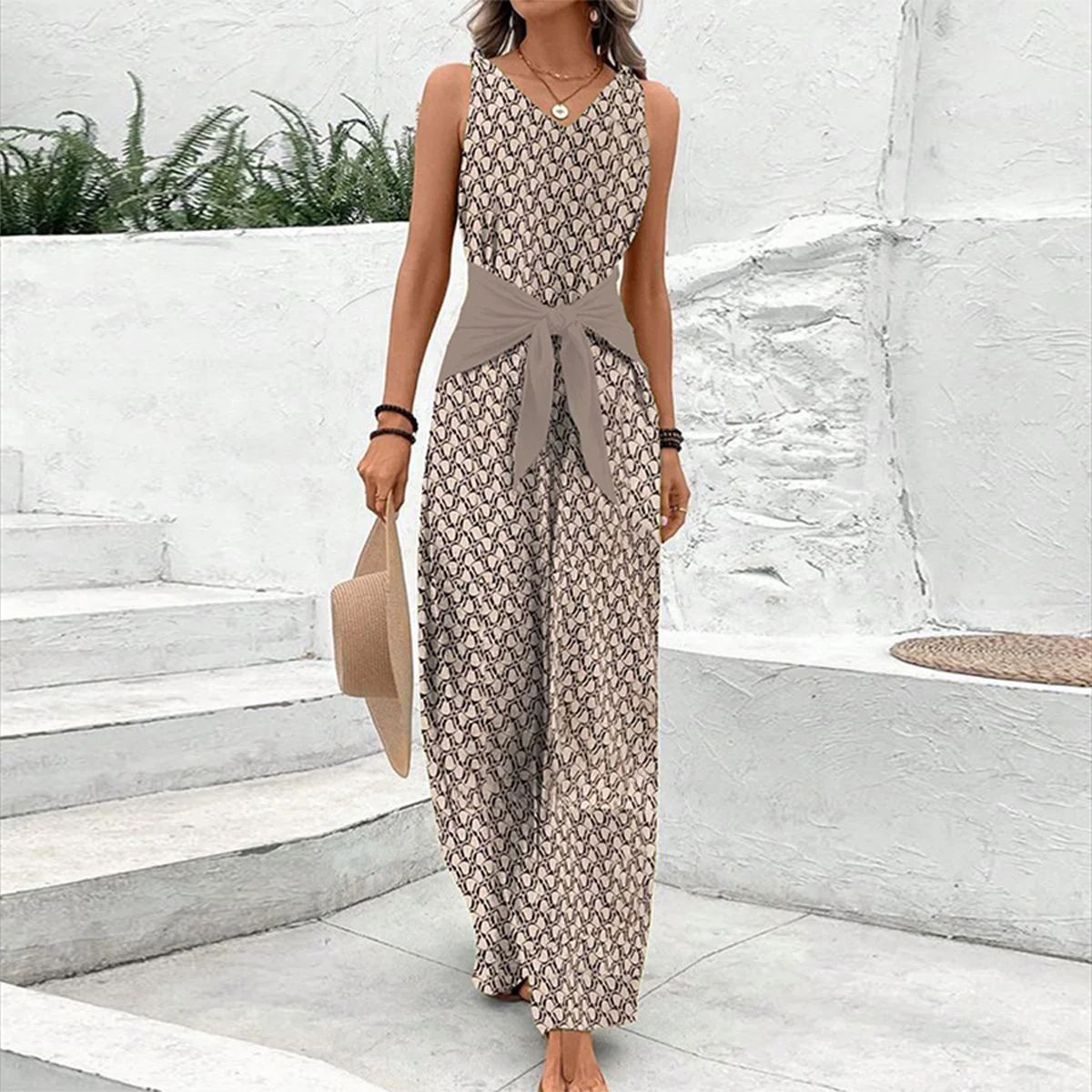 Women's Strapless V-Neck Romper with Elastic Waist - Luxivelle