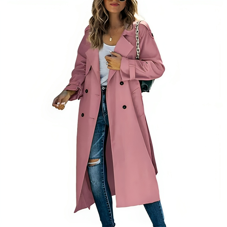 Classic Ladies Long Trench Coat with Belt - Luxivelle