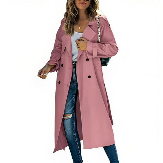 Classic Ladies Long Trench Coat with Belt - Luxivelle