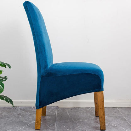 Elegant XL stretch velvet dining chair cover in camel, showcases plush velvet texture, ideal for home or events, fits armless
