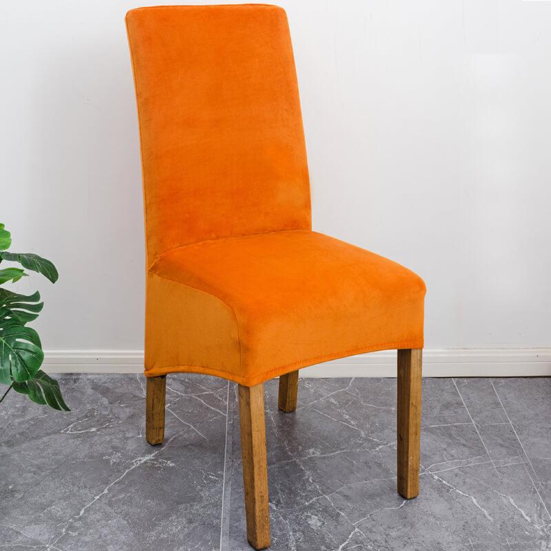 Elegant XL stretch velvet dining chair cover in camel, showcases plush velvet texture, ideal for home or events, fits armless