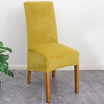 Elegant XL stretch velvet dining chair cover in camel, showcases plush velvet texture, ideal for home or events, fits armless