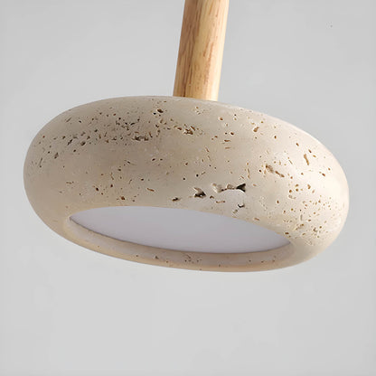 "Elegant yellow travertine pendant light with LED, natural stone texture, perfect for modern interior decor lighting."