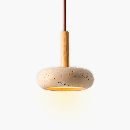 "Elegant yellow travertine pendant light with LED, natural stone texture, perfect for modern interior decor lighting."