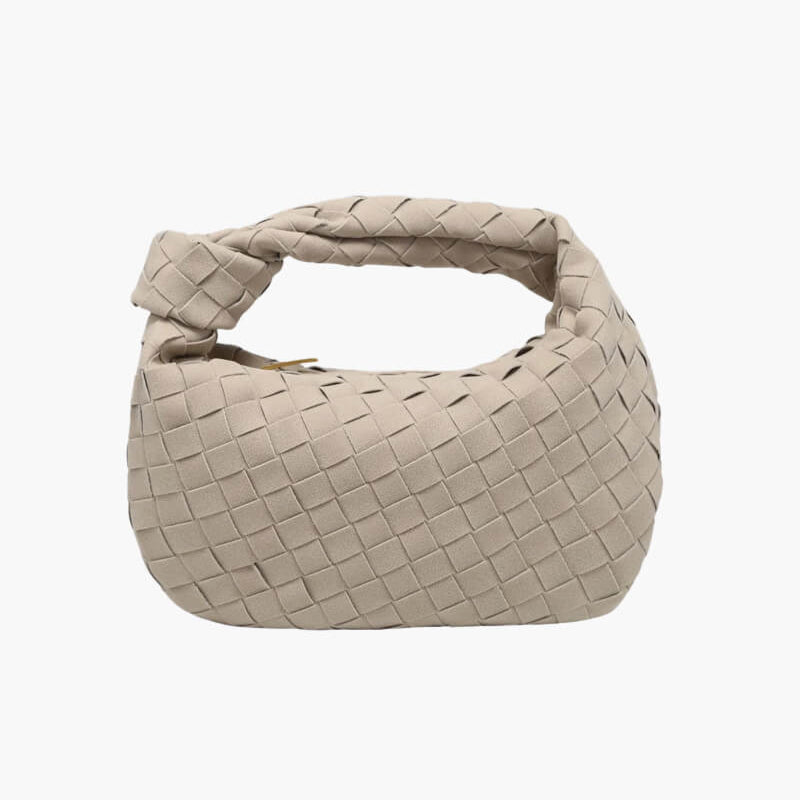 Chic Small Suede Handbag with Woven Detail & Gold Trim