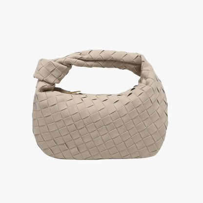 Chic Small Suede Handbag with Woven Detail & Gold Trim