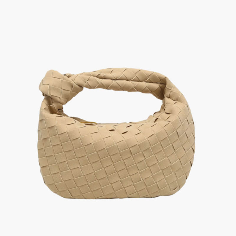 Chic Small Suede Handbag with Woven Detail & Gold Trim