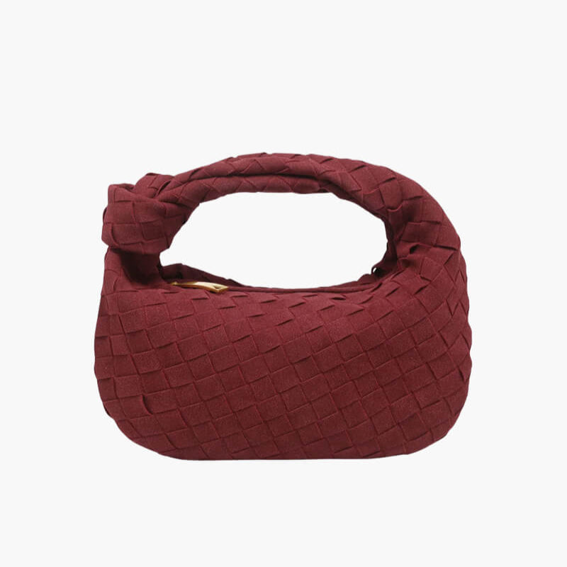 Chic Small Suede Handbag with Woven Detail & Gold Trim