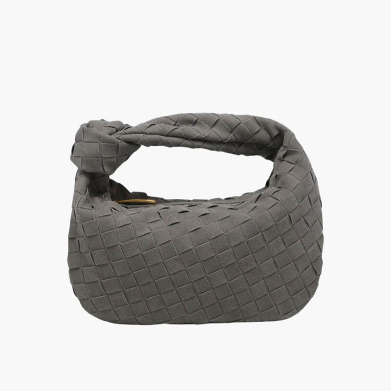 Chic Small Suede Handbag with Woven Detail & Gold Trim