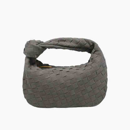 Chic Small Suede Handbag with Woven Detail & Gold Trim