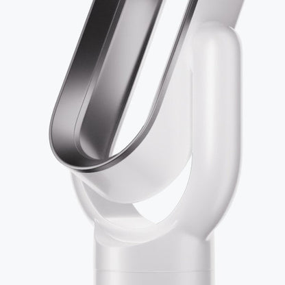 "Energy-efficient bladeless tower fan in gold, featuring sleek design, safe airflow, and wireless remote for modern home comf
