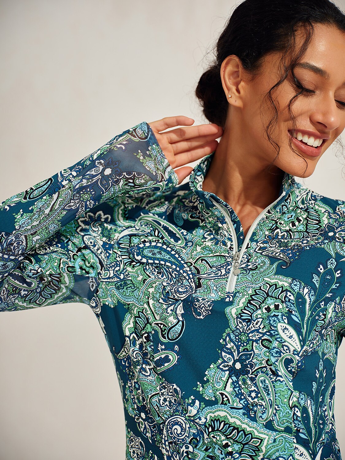 Soft High Neck Thermal Long Sleeve Quarter Zip Top