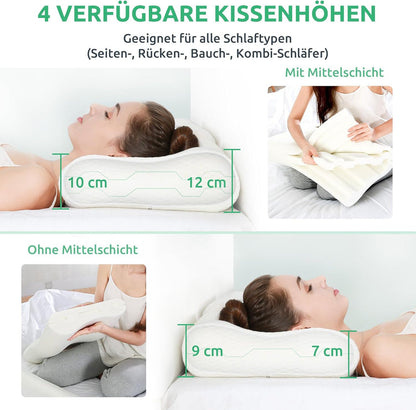 "Ergonomic memory foam pillow providing ultimate neck support with adaptive fit, breathable cover, and cooling technology."