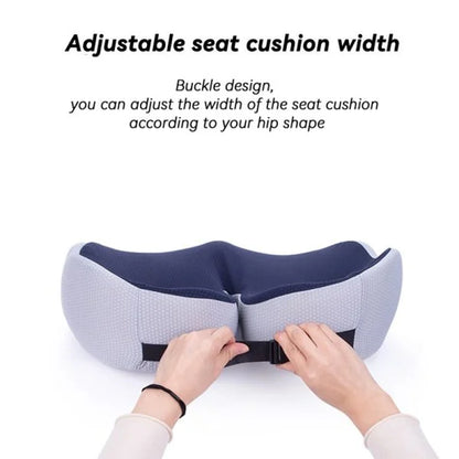 "Ergonomic men's memory foam seat cushion in grey, supports hips and back, perfect for office chairs and car seats."