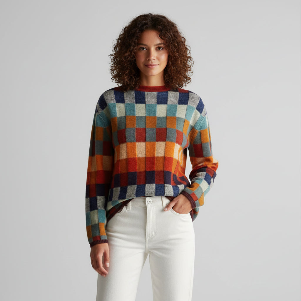 Colorful Quilted Neck Winter Sweater - Luxivelle