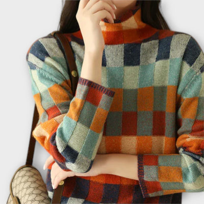 Colorful Quilted Neck Winter Sweater