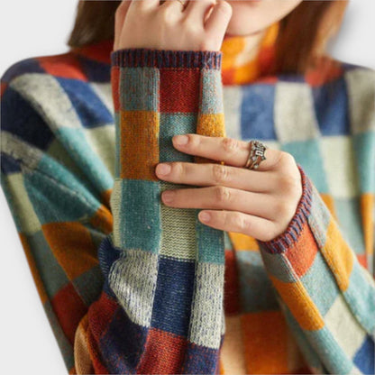 Colorful Quilted Neck Winter Sweater