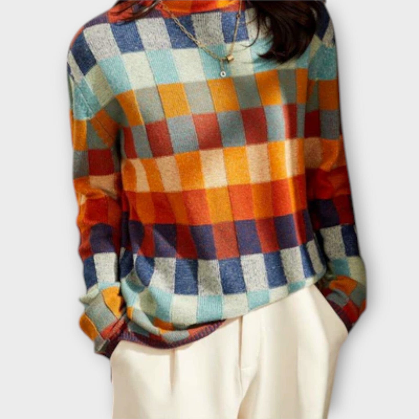 Colorful Quilted Neck Winter Sweater