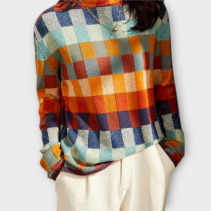 Colorful Quilted Neck Winter Sweater