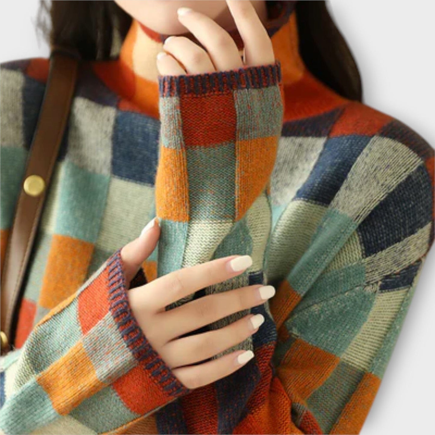 Colorful Quilted Neck Winter Sweater