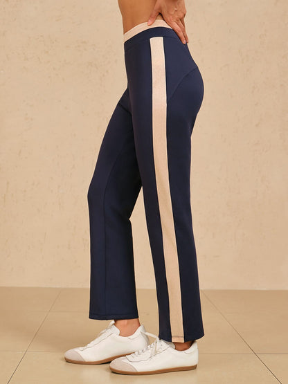 Dark Blue 39 Inch Elastic Block Ankle Pants