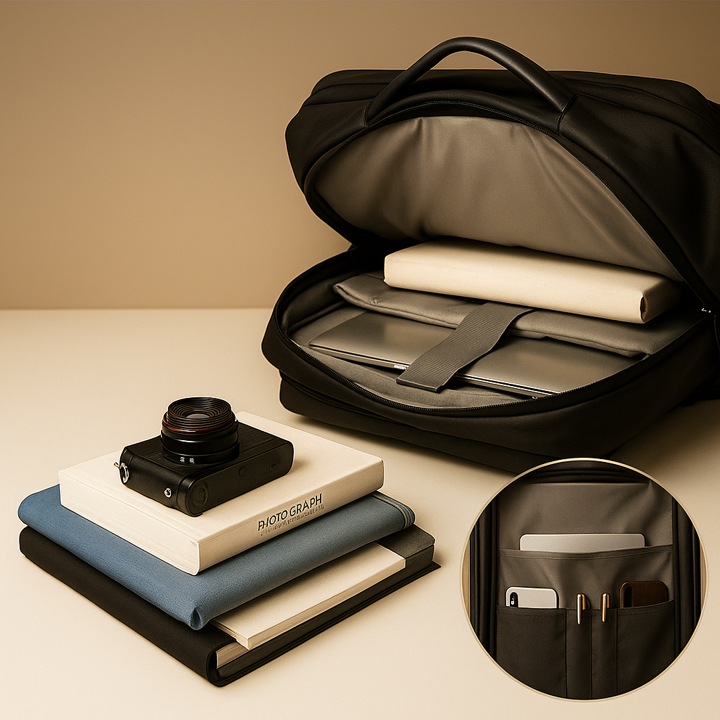 Expandable carry-on travel backpack for men with luggage-style opening, waterproof compartments, USB charging port, and cushioned ergonomic design.