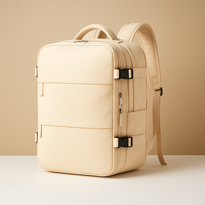 TSA-approved expandable travel backpack for women featuring a USB-charging port, luggage-style opening, and ergonomic cushioned back for comfortable journeys.