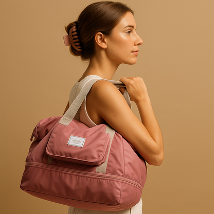 Expandable foldable travel bag for women with waterproof Oxford fabric, wide top access, and elegant design for stylish travel.