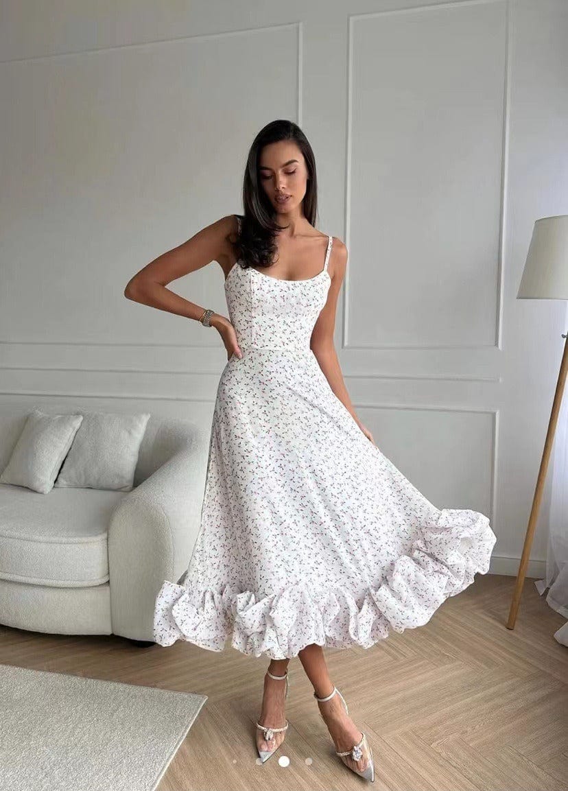 Stylish Ladies Floral Midi Dress with 3D Details - Luxivelle