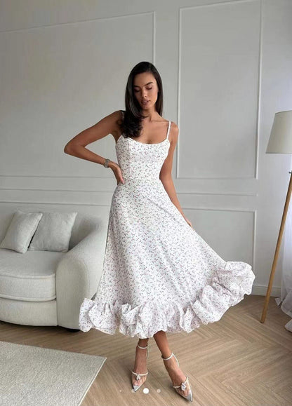 Stylish Ladies Floral Midi Dress with 3D Details - Luxivelle