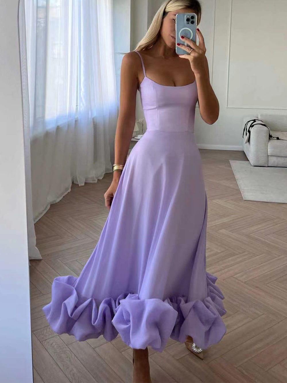 "Exquisite women's midi dress with 3D floral embellishments, A-line silhouette, sleeveless bustier top, ideal for events."
