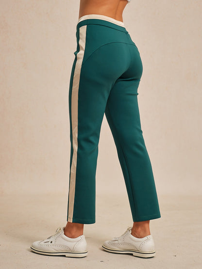 Dark Blue 39 Inch Elastic Block Ankle Pants