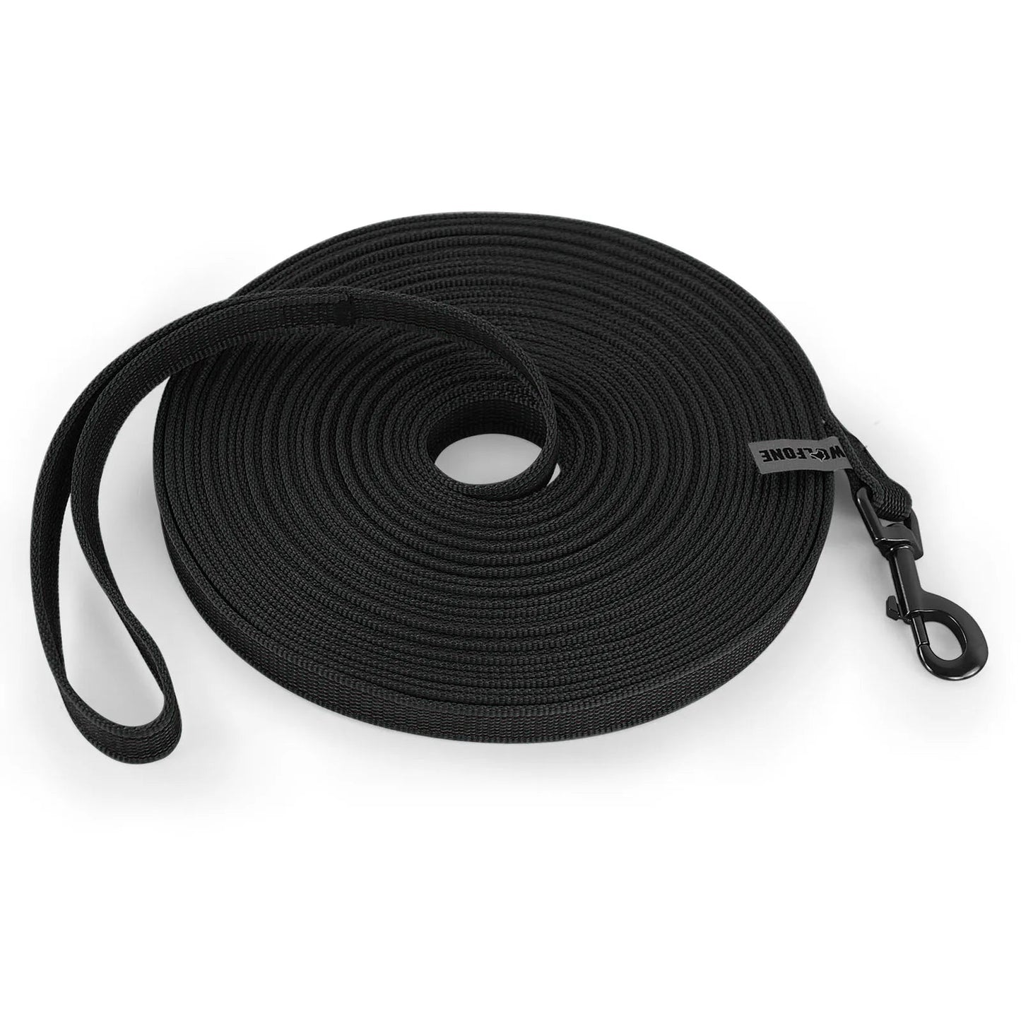 "Extra long waterproof dog lead with comfy handle, in orange, durable nylon for all weather, secure soft-touch grip."