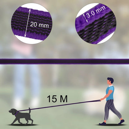 "Extra long waterproof dog lead with comfy handle, in orange, durable nylon for all weather, secure soft-touch grip."