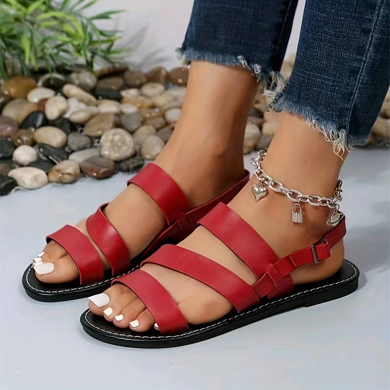 Ladies Comfortable Triple Buckle Flat Sandals